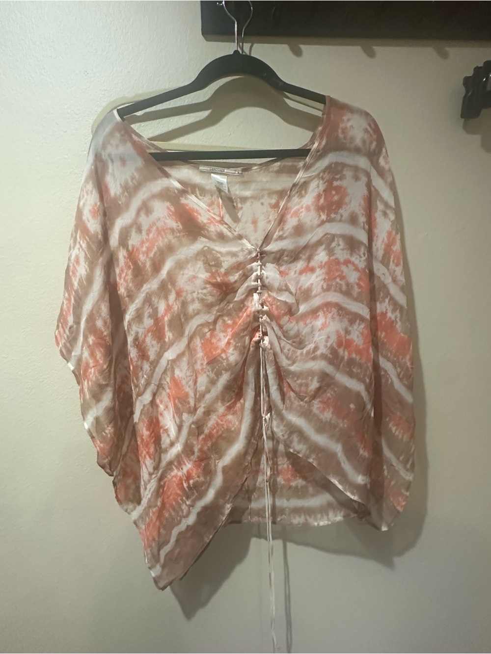 Language Ruched Tie-Front Tunic in Coral and Beige